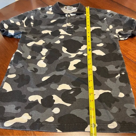 BAPE A Bathing Ape Camo Polo Shirt Gray/Black Ape Head Logo Mens Small - Picture 4 of 11
